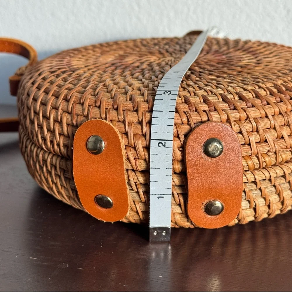 Handwoven Rattan Circle Bag Boho Crossbody Wicker Bali Summer Purse